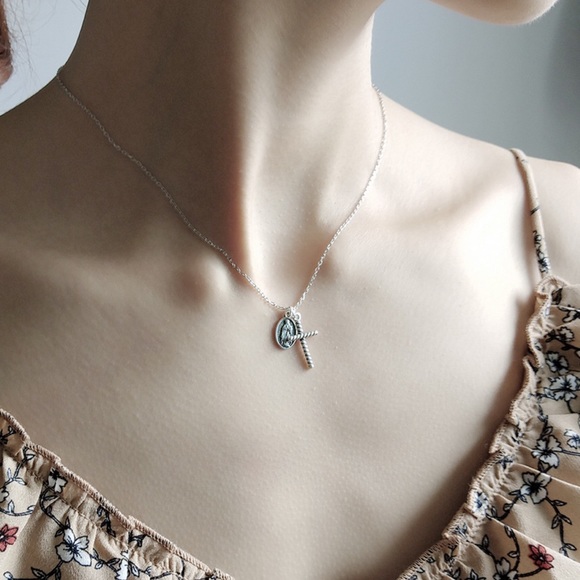 Sterling Silver Virgin Mary Cross Necklace - Picture 6 of 6